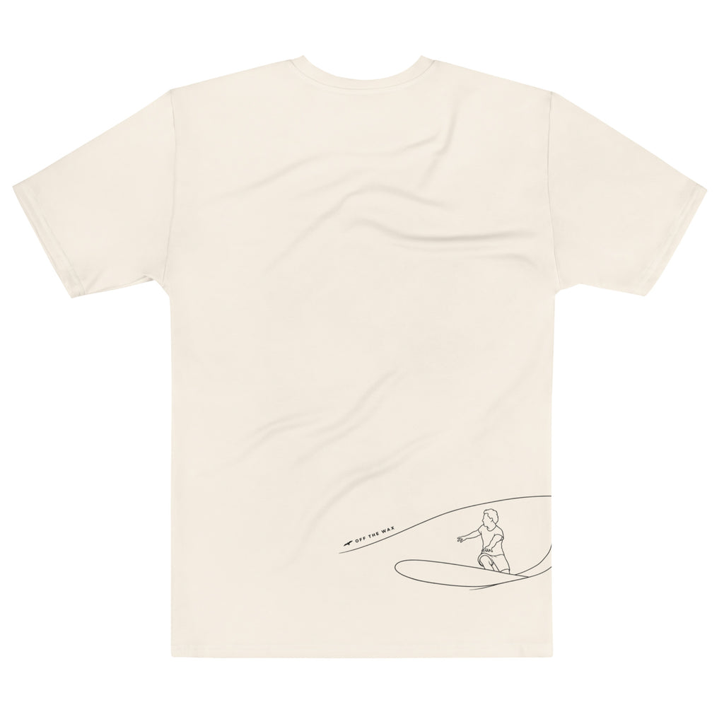 Bottom Turn Drop Knee all-over print crew neck tee in white, back view