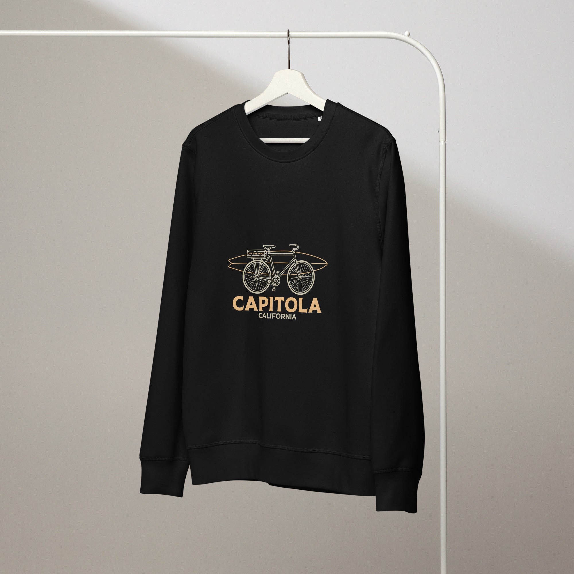 Capitola Bike Crewneck in Black on a hanger