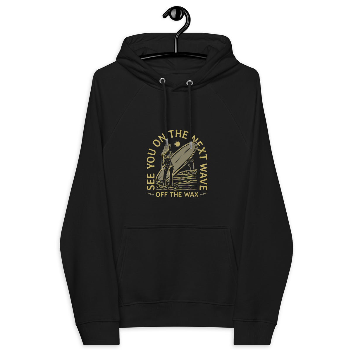 Next Wave Raglan Hoodie in Black on a hanger
